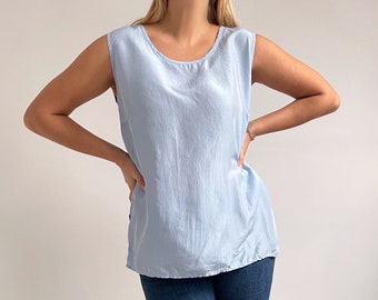 Vintage Pastel Blue Silk Vest Blouse | Light, Simple Summer Top | Large