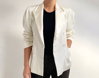 80’s Vintage ESCADA Cream Satin Ladies Blazer | White Tie Evening Jacket | Medium