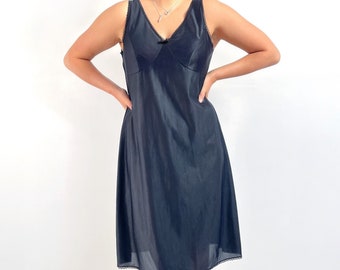 90's Black Midi Slip Dress // Ladies Vintage Black Underwear / Lingerie Dress // Large