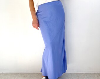 Vintage Lilac Diagonal Cut Long Skirt | Y2K Bright Blue Mermaid Maxi Skirt | Medium