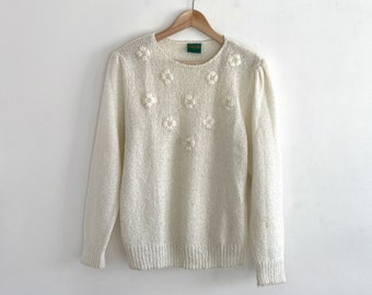 80s Vintage Pearl White Jumper
