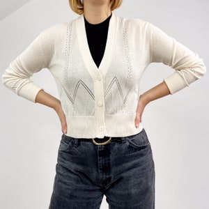 00's Cream Cardigan by Nicole Farhi // Light Cropped Designer