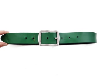 Vintage Green Leather Belt W Silver Buckle | Unisex Design Belt | Medium - Large