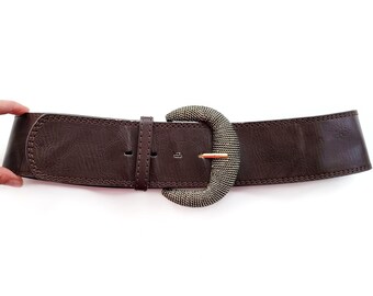 sisley leather brown unisex belt Size:XL Made In Italy Sisley Leather Brown Unisex Belt Size XL - Etsy main image 2