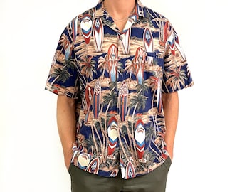 Vintage Men’s Hawaiian Print Surfer Shirt | Short Sleeve Cotton Beach Shirt | Large