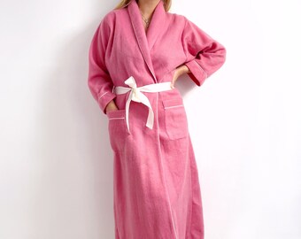 NEW Vintage Pink House Coat // Fluffy Long Winter Robe // Small - Medium