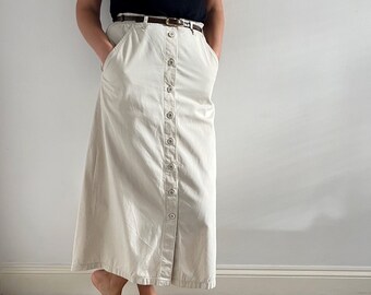 navy button front skirt