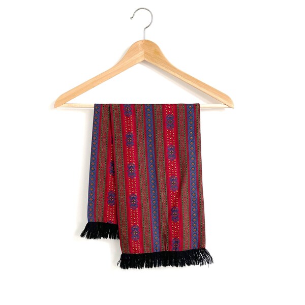 Vintage Men’s Scarf // Bright Striped Necktie in Red, Blue, Green, Black Print