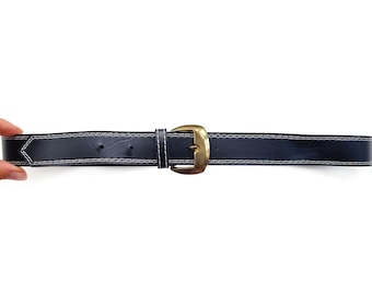 Vintage Black Vegan Leather Belt With Gold Buckle | Small - Medium