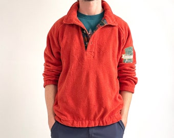 Vintage Bermudes Terracotta Fleece Jumper | Outdoorsy Sailing Unisex Fleece w 1/4 Button Collar | Medium