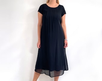 Vintage All Black Long Dress | Simple Smart Summer Georgette Dress | Medium