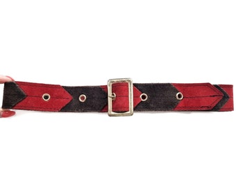 Vintage Red Leather Belt with Sculptural Gold-Tone Buckle Vintage Red Suede Leather Belt With Sculptural Gold Buckle  main image 3