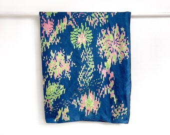 Vintage Bright Firework Print Scarf in Navy Blue, Pastel Pink & Lime