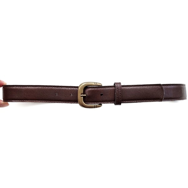 Ceinture en cuir végétalien gaufré marron chocolat classique vintage avec boucle en laiton | Ceinture unisexe brune | Moyen large