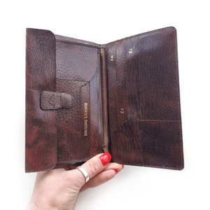 Vintage Braune Strukturierte Leder Geldbörse | Ausklappbare Brieftasche, Organizer