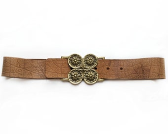 Wide Brown Woven Fabric Belt With Tan Leather Strip in the  display picture 1