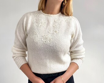 Vintage White Jumper - Etsy