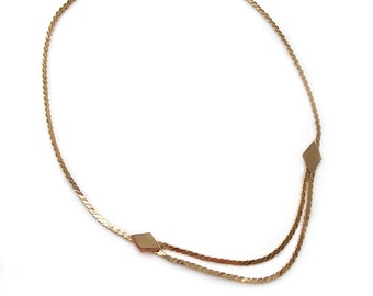 Vintage Short Gold Chain Necklace with Geometric Diamond Detail | Gold Plated Double Layer Collar Necklace | Brand NEW