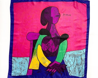 Vintage Picasso Art Print Scarf in Pink, Blue, Green | Femme A La Chaise