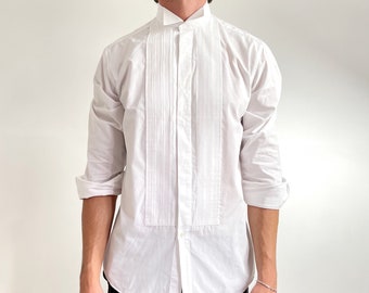80’s Vintage Men’s White Dress Shirt by St. Michael // Pleated Long Sleeve Shirt // Medium 40cm