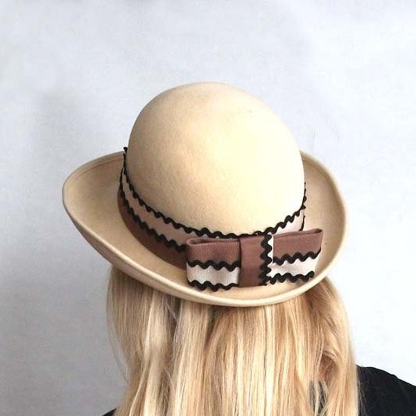 Vintage Creme Filzhut, Damen Fedora