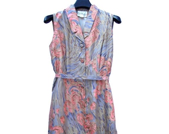 Vintage Pastel Print Silk Shirt Dress // Smart Summer Dress // Small