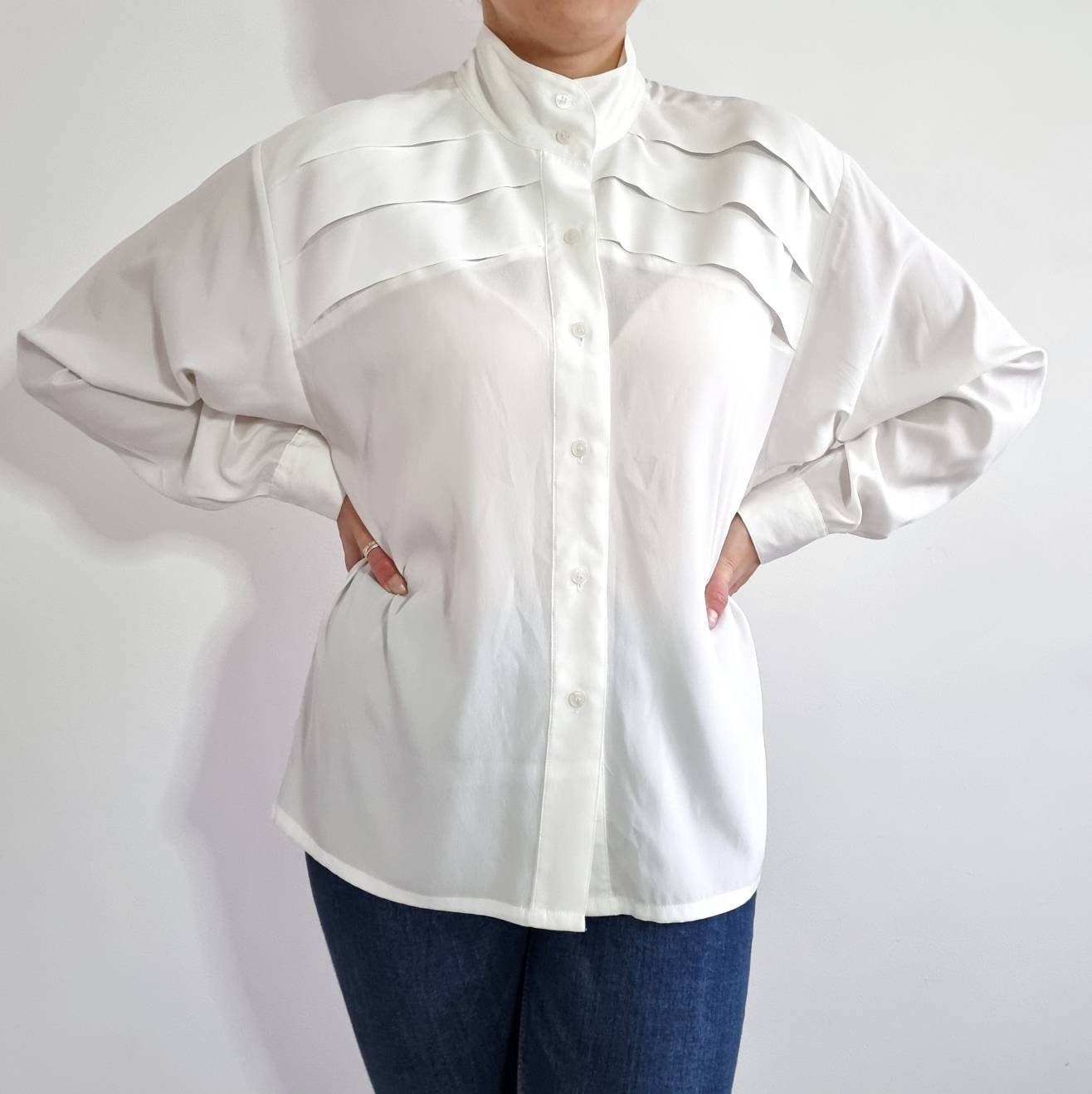 00's High Collar White Shirt Blouse 