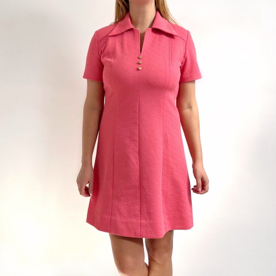 70’s Mod Short Pink Dress // Crimplene Polyester … - image 3