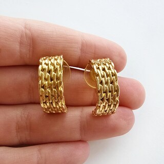 Orecchini A Cerchio Grandi Intrecciati – Stile Creolo, Placcati Oro 18K, Leggeri, Ipoallergenici, Diametro 5-6 Cm