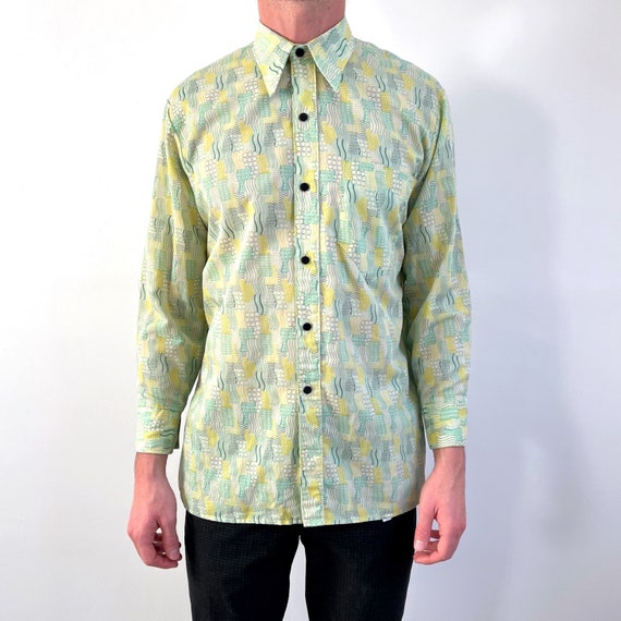 Chemise Vintage GABICCI VINTAGE Manches Longues – Imprimé Floral Bleu – Coton Fin – Taille Regular