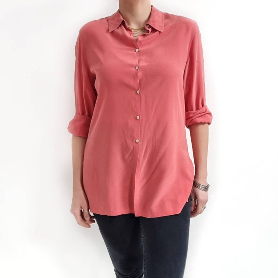 90's Vintage Bright Pink Pure Silk Ladies Shirt |… - image 4