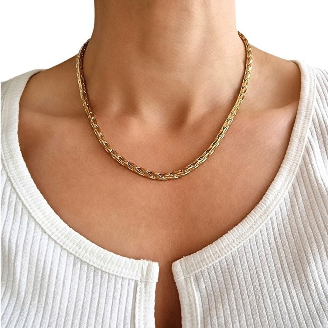 80s vintage gold plated 磁気 デザイン　ネックレス 80's Vintage Gold Plated Braided Thick Chain Necklace | Deadstock