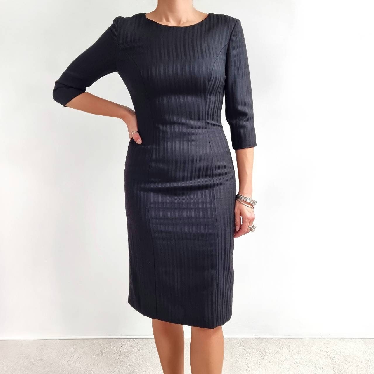 Vintage Designer CATHERINE WALKER Classic Black Wool Dress With Pure Silk Lining // Jacquard Stripes // Small - Medium // Made in England - Etsy Vintage Designer CATHERINE WALKER Classic Black Wool Dress With Pure Silk Lining // Jacquard Stripes // Small - Medium // Made in England - Etsy