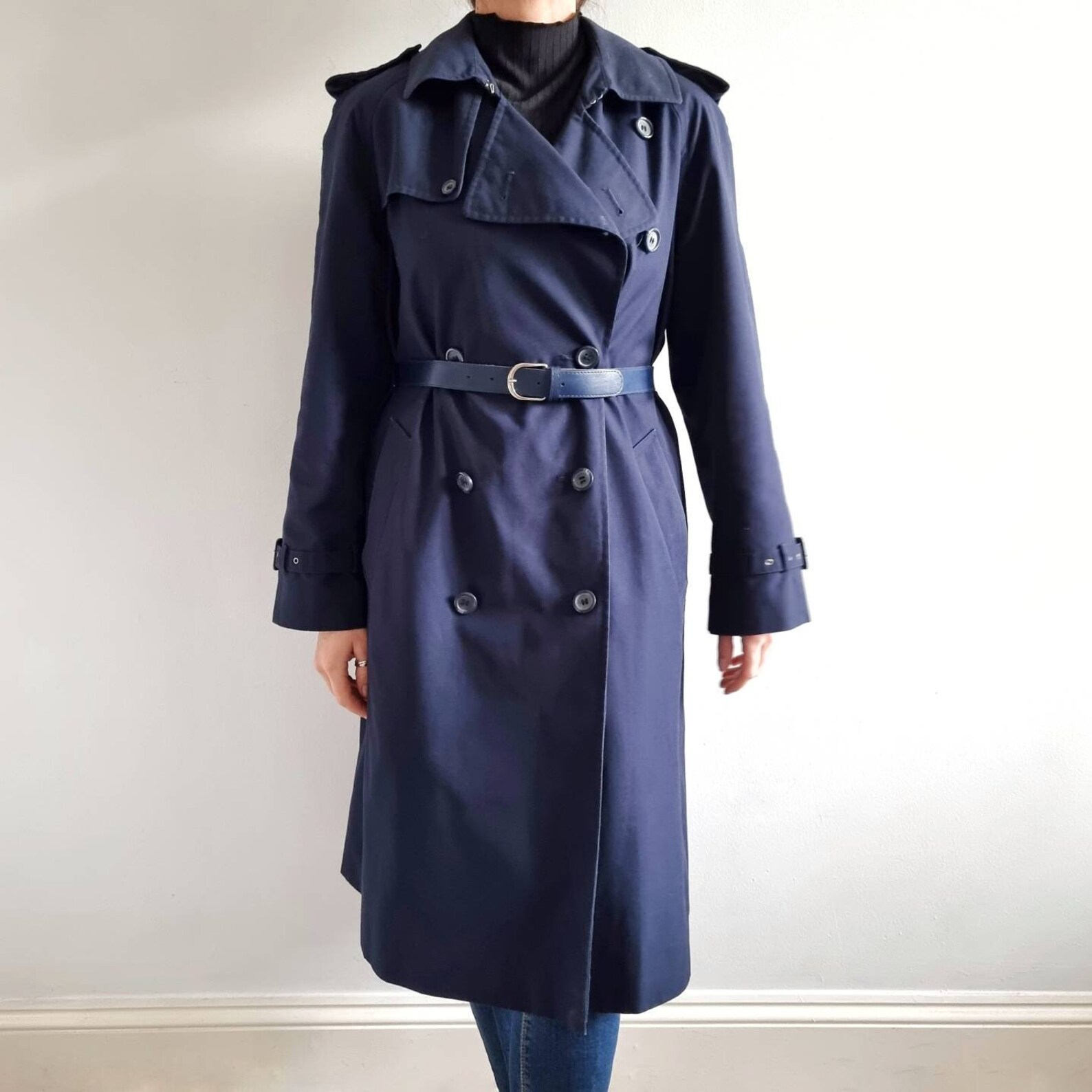 Vintage Ladies Navy Trench Coat Etsy