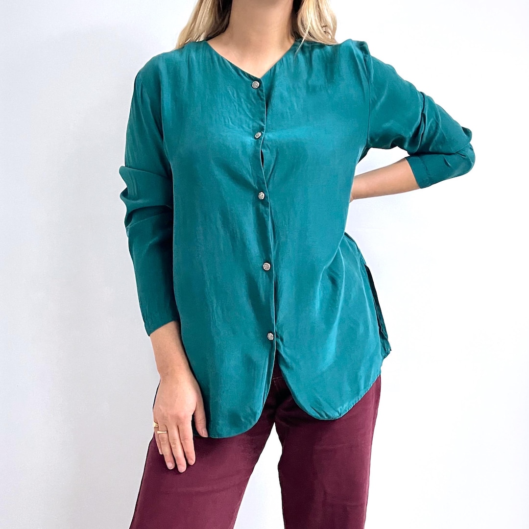 Teal green one sleeve silky top main image 0