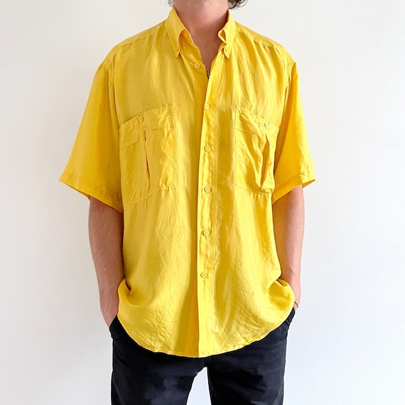 Vintage Mens Yellow Silk Shirt - Etsy 