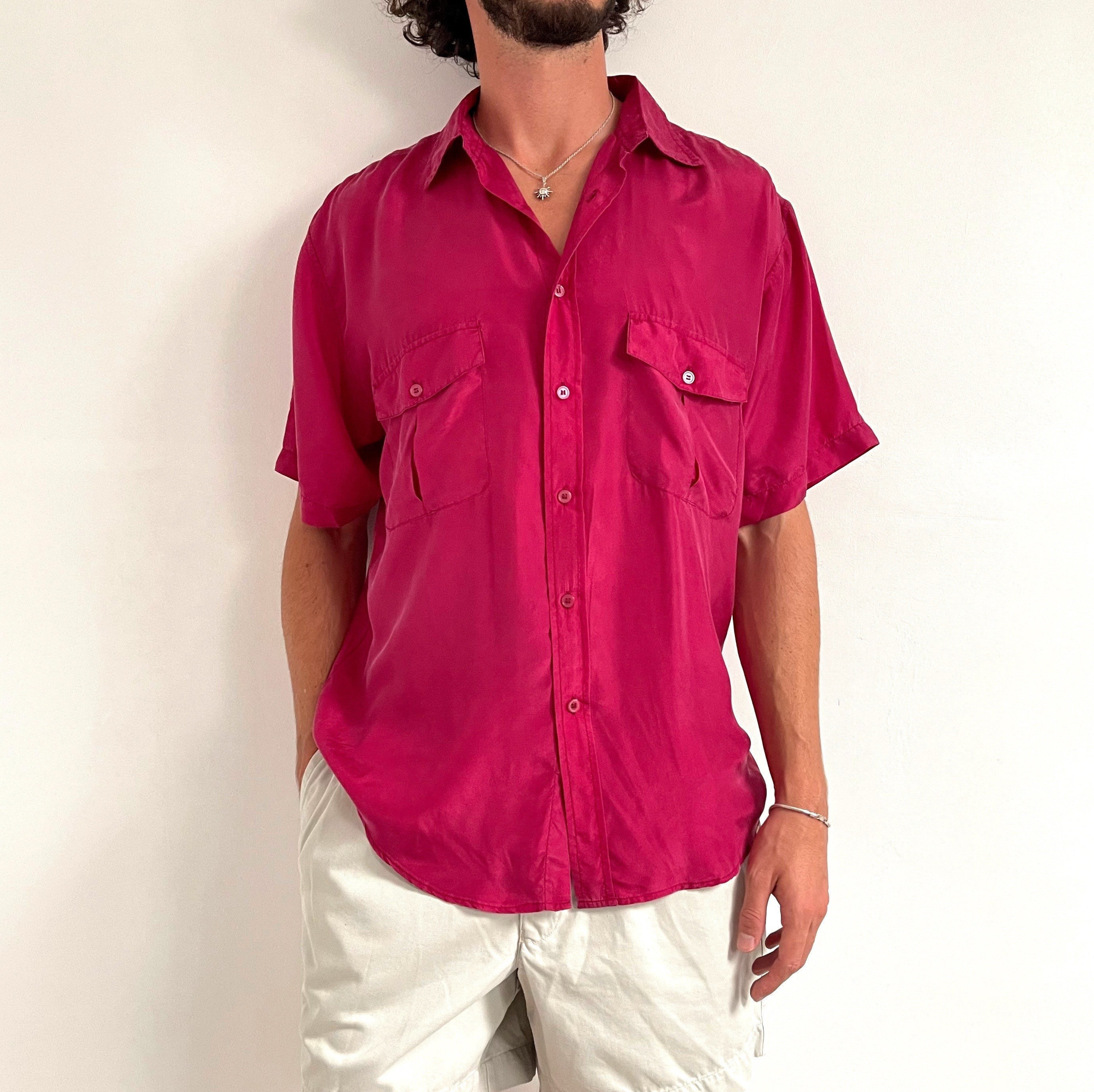 80s Mens Dark Red Silk Shirt // Vintage Short Sleeve Summer Shirt // Medium  - Etsy Denmark