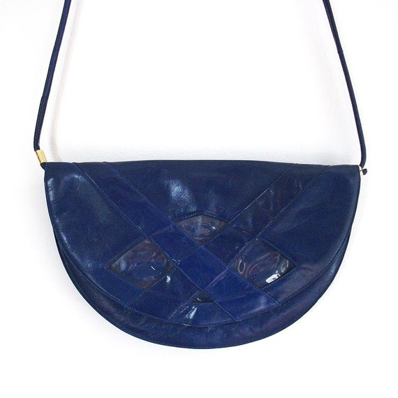 Vintage Andrea Carrano Blue Leather Bag, PVC Deta… - image 1