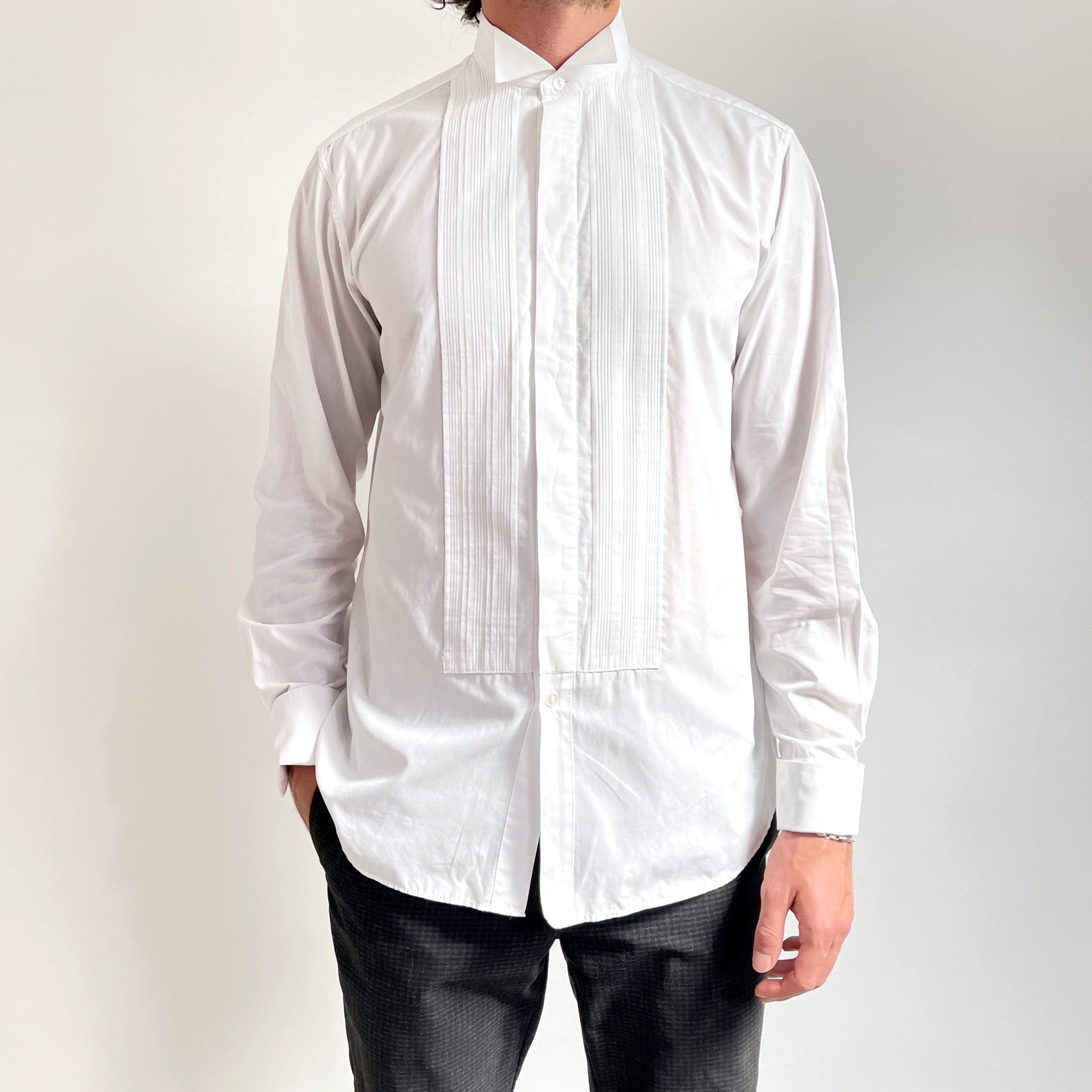 80's Vintage Men's White Dress Shirt by St. Michael // Pleated
