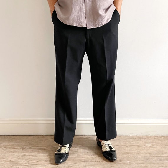 Vintage Men’s Black Suit Trousers with Satin Trim B… Gem