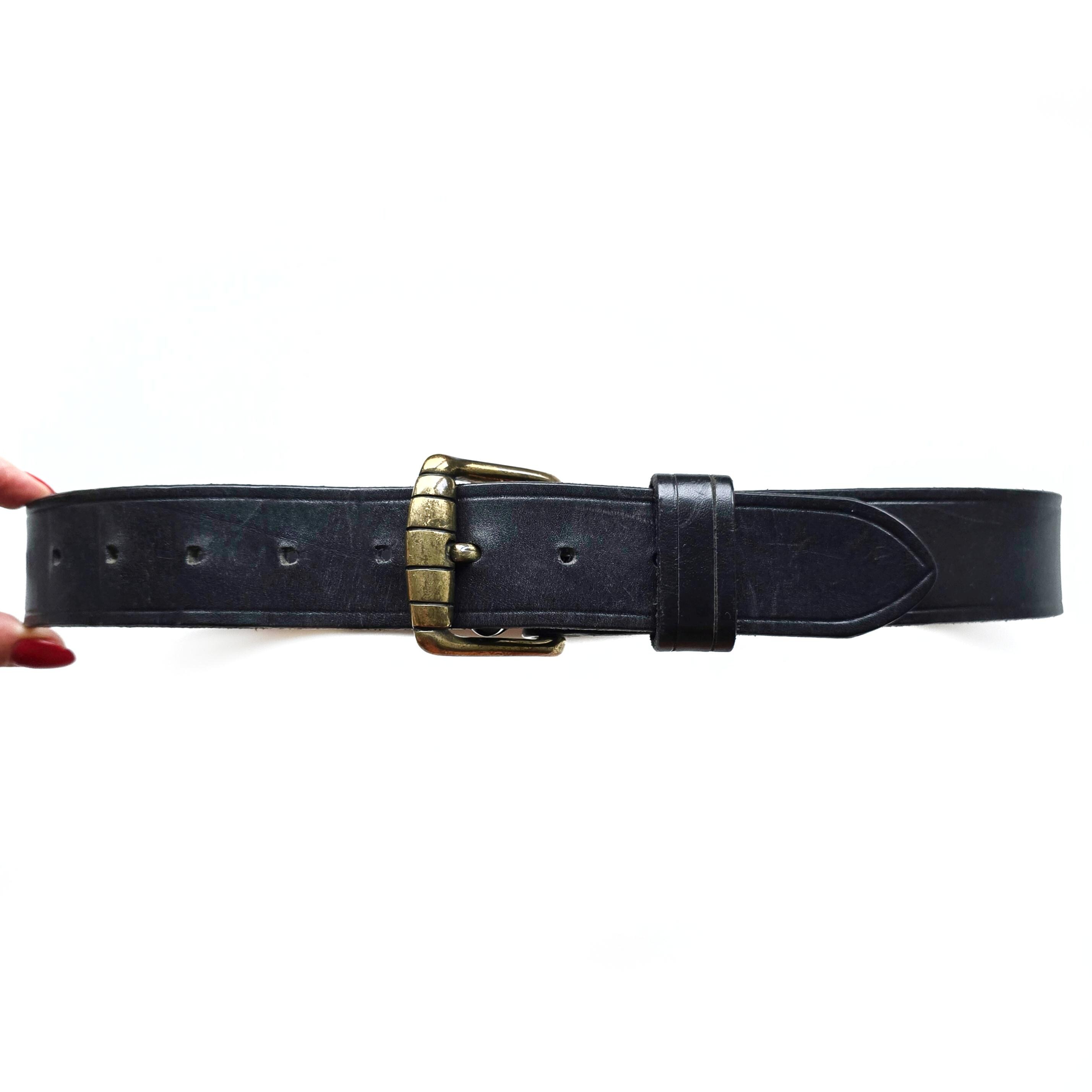 Vintage Black Leather Belt With Chunky Brass Buckle | Small  display picture 3