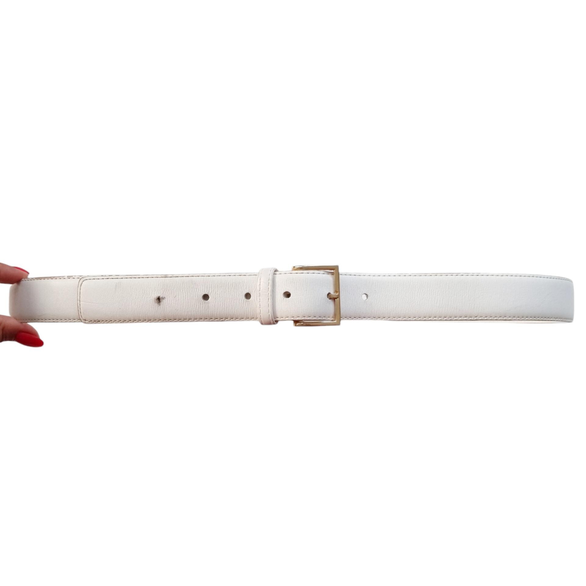 Vintage Classic White Leather Belt With Gold Buckle | Unisex  display picture 2