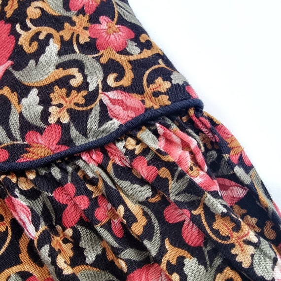 80's Vintage Dark Floral Midi Drop Waist Dress | … - image 8