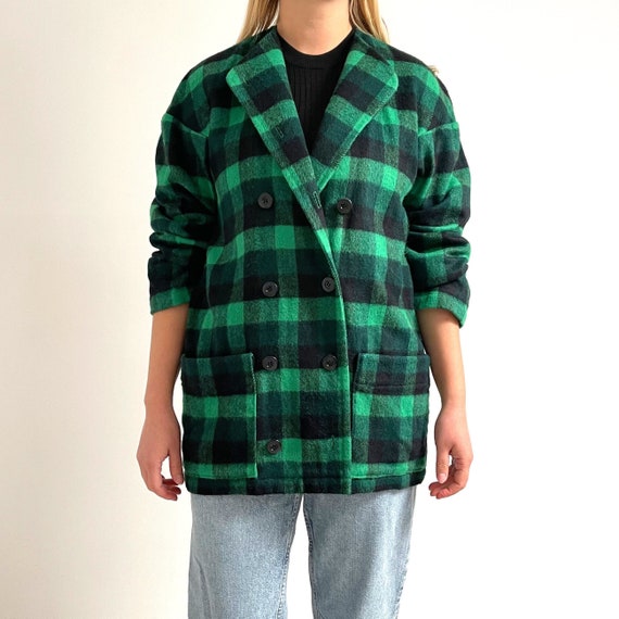 Green and black plaid wool best sale jacket