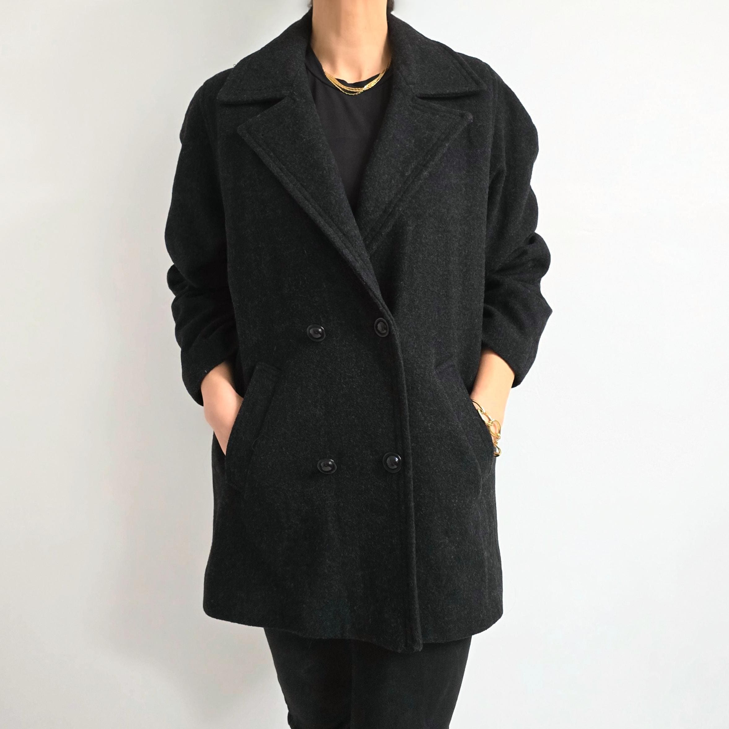 ジャケット・アウター wool jacket / short coat 90s 90's Vintage Charcoal Black Short Wool Coat | Ladies Classic