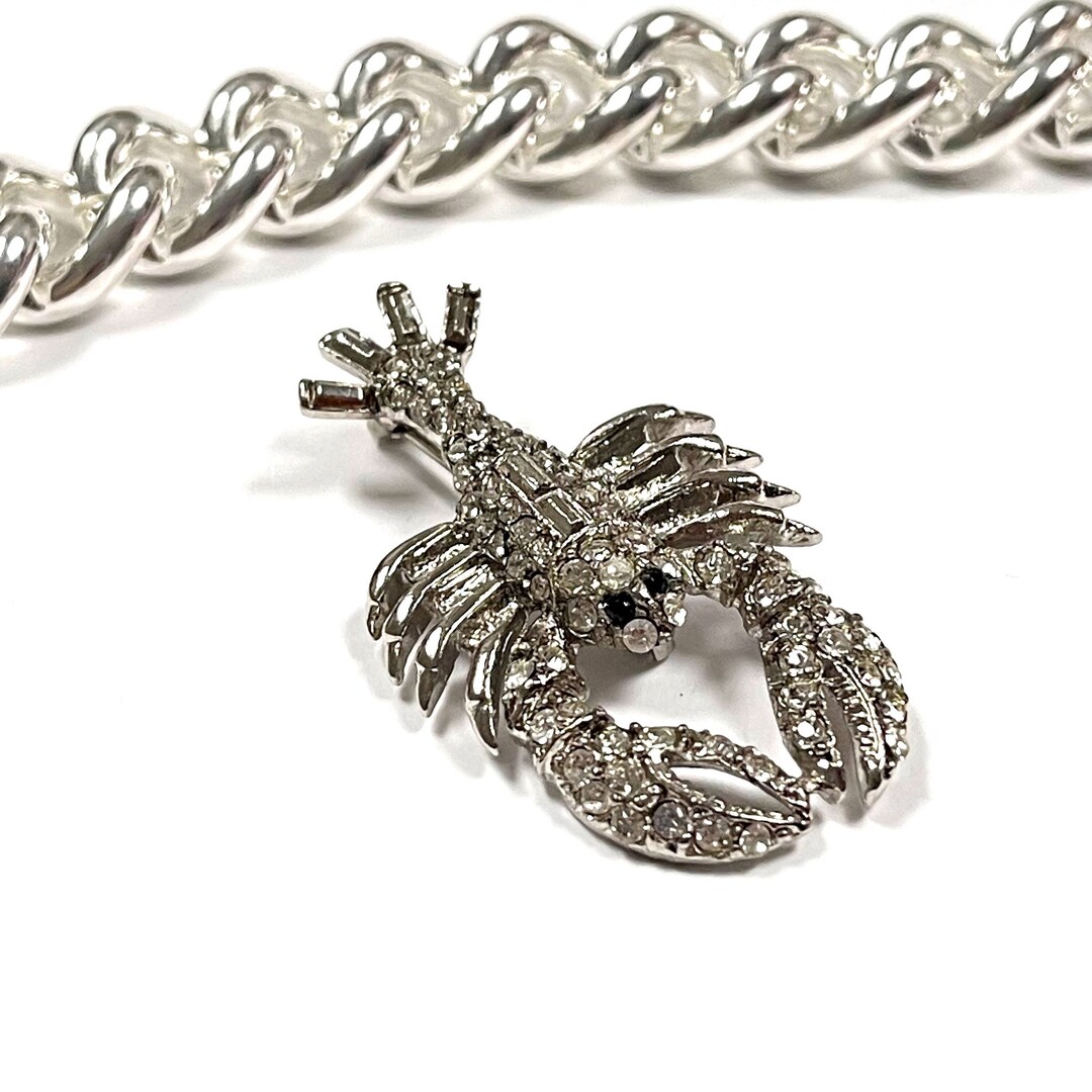 Broche Vintage Cancer Plaqué Argent Strass - France, Occasion Bon état