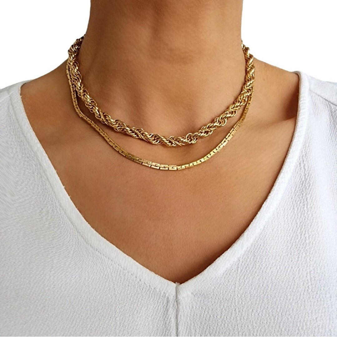 80s Vintage Twisted Gold Chain Gold Rope Chain Necklace Deadstock / New