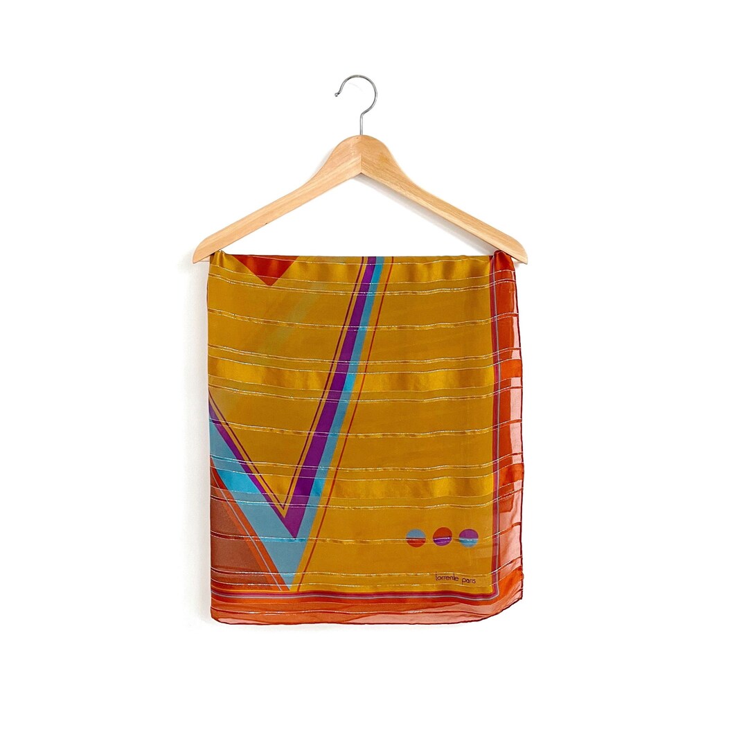Foulard Vintage Torrente Paris - Motif Carreaux - 135x130 Cm - Occasion Peu Porté
