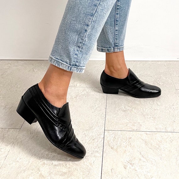Vintage Black Leather Unisex Loafers Cuban Heel Faux croc Ladies Shoes Size 6 UK 39 EUR Etsy Australia