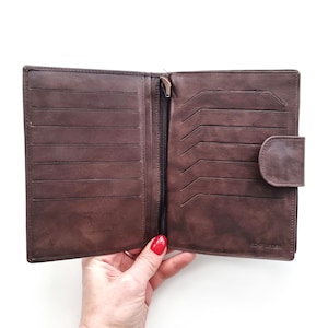 NUEVA cartera / organizador de cuero genuino suave marrón chocolate vintage
